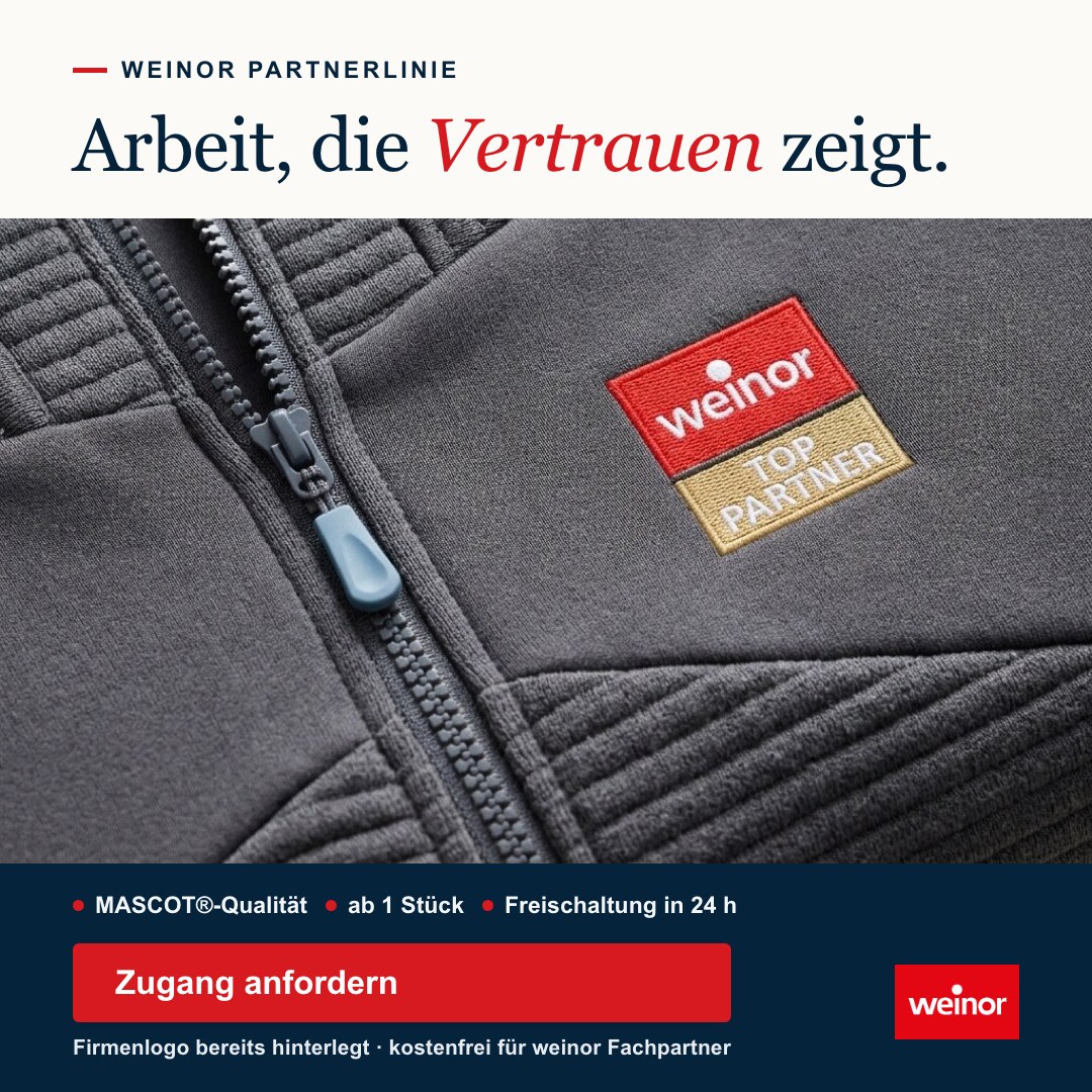Conversion-Motiv Trust: Materialmakro der Jacke, Headline „Arbeit, die Vertrauen zeigt.